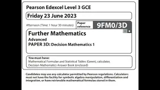 Pearson Edexcel Decision 1 2023 A level further maths