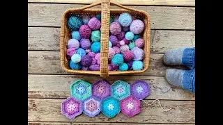 Happy Hours Hexagon Crochet Scrap Blanket Tutorial using Lion Brand Mandala yarn scraps