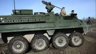 The test drive of Stryker and Cougar armored vehicles from the USA