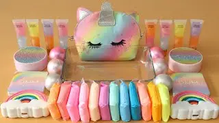 Mixing”Unicorn” Eyeshadow and Makeup,parts,glitter Into Slime!Satisfying Slime Video!★ASMR★