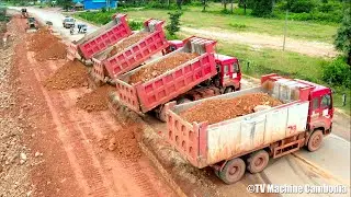 Wonderful Process Repair Foundation Road & Widening By Wheels10 Truck With Dozer Pushing Red Gravel