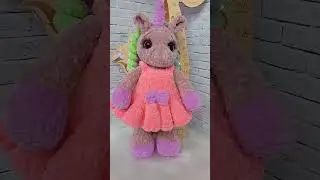 Единорожка 🦄 в платье - вязаная игрушка 📏29 см (с рогом 34 см). Платье - съёмное (на пуговицах)