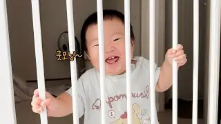 아침에 혼자 일어나서 웃고 노는 순둥이 9개월 아기/제주도 성게 젤라또 먹어봤어요/ 제주도 아기랑 가볼만한곳 항공우주박물관