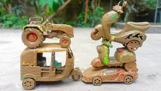 Muddy Auto Rickshaw And Tractor, jcb Collection And Water Muddy Cleaning | Tractor Video | Mud Toys