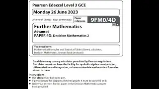 Pearson Edexcel Decision 2 2023 A level further maths