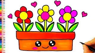 Saksıda Sevimli Çiçek Çizimi 🌻🌼🌻 Sevimli Çiçek Çizimi - Saksıda Çiçek Nasıl Çizilir?