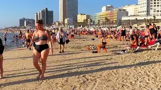 🌞 Tel Aviv Beach Walks: Summer and Fun Atmosphere! 4 K 60 fps