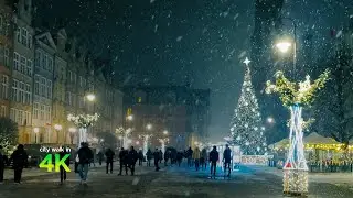 Snowy Christmas in Gdansk Poland I Walking Tour 4k