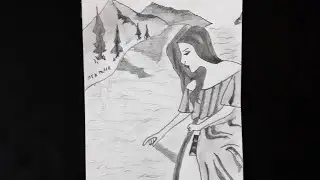 How To Draw A Girl Boat Ride On Valley Lake / 5 Minutes Art - Easy Drawing for Childrens