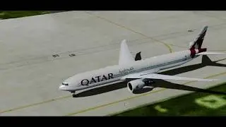 FSX: Qatar Airways 777-300ER Pushback, Taxi & Takeoff at KPHL [Ultra Realism]