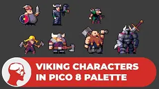 Pico 8 Viking Characters designs in Pixel art