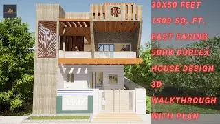 30X50 Feet, 5BHK Duplex1500 sq.ft., East Facing house design, Interior and Exterior 3D walkthrough||