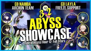 C0 Nahida Archon Team x C0 Layla Support Freeze Team 3.2 Spiral Abyss Floor 12 | Genshin Impact