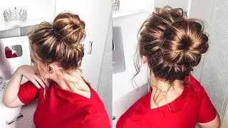 Красивая прическа на Выпускной из тонких прямых волос. High Bun Tutorial