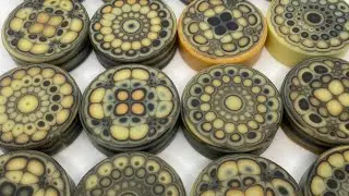 Kaleidoscope natural color pull through soap technique cold process round soap bars