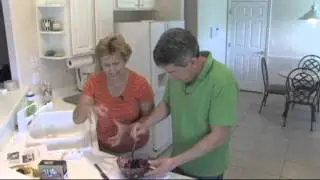 Baking a blueberry pouch pie.