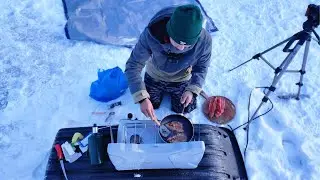 Cooking on ICE! Overnight on FROZEN Lake (Catch and Cook)