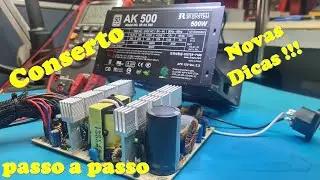 Fonte ATX AK 500 não liga. Sem tensão de stand by. Resolvido passo a passo com várias dicas.