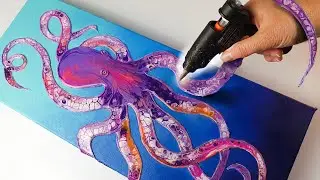 This Octopus Painting is so EASY to do!! Acrylic Pouring + Glue Gun | AB Creative Tutorial