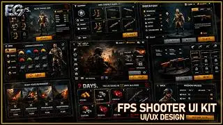 FPS Shooter Game UI Kit Complete Military HUD, Main Menu, Mobile GUI(+PSD)