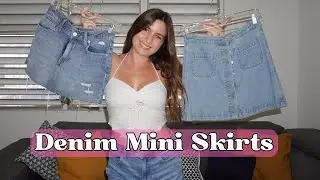 Denim Mini Skirt Try On