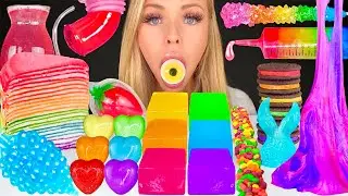 ASMR Rainbow Food Edible Slime, Jelly Pop It Keyboard, Honey Jelly, School Supplies Mukbang 먹방