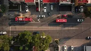 Daytime city traffic aerial view