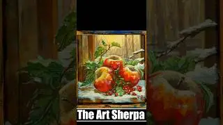 A painting a Day keeps the Doctor Away. Christmas Apples in Snow Acrylic painting 