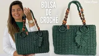 Como fazer uma bolsa de crochê moderna com alça de missangas e folha de macramê passo a passo
