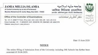Jamia Millia Islamia | Admission Form | Date Extended till 30-06-2020 | JMI School | Notice