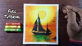 Beautiful Riverside Boat Scenery / Drawing with oil pastels / oil pastel drawing kaise kere tutorial