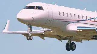 🤩 Private Jet Bombardier BD-700 heavy crosswind landing! 