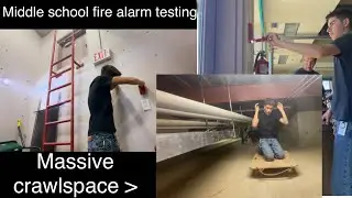 Fire alarm testing at a large middle school with giant crawl space and crazy device locations