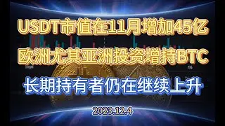 USDT市值11月上涨超过45亿美元 欧亚地区加重BTC持仓 长期持有BTC和整体获利地址继续上升 - 2023.12.4