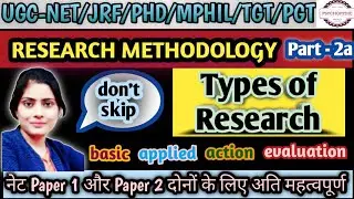 Research Methodology|Part-2a|Types of research|basic & applied research|Action & evaluation research