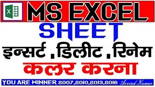 MS Excel-How to Insert,Delete,Rename and Color Worksheet 2007/2010/2013/2016 full guide in Hindi