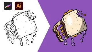 How to Draw Gooey PB&J Sandwich in Adobe Illustrator on iPad - Full Tutorial🍞🥜🪼(Procreate Sketch) 4K