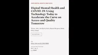 Digital Mental Health and COVID-19: Using Technology Today to Accelerate the Curve on... | RTCL.TV