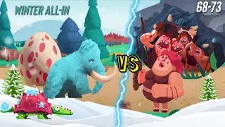 Dino bash 2021 gameplay (68-73 levels, mammoth, frosty, tank cavewoman)
