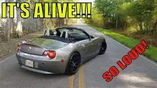 Straight piped Z4 with headers first start up with new motor!! EXTREMELY LOUD!!