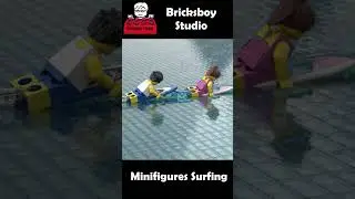 LEGO Minifigures Surfing at The Sea with Shark Attack 
