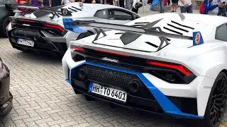 4x Lamborghini Huracan STO - Loud Revs and Accelerating Sounds on Track!