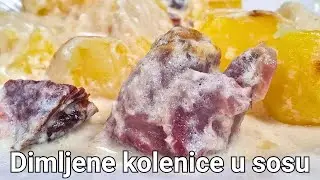 Dimljene kolenice sa krompirom u sosu od rena, kajmaka i pavlake, zapečene u saču