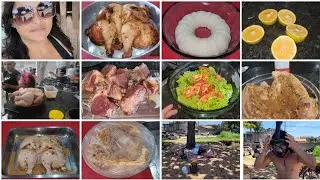 frango assado almoço/ cuscus de tapioca e gelatina / fomos a praia