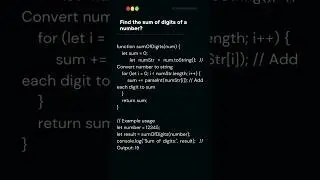 Code to find the sum of digits of a number ll Js interview question 