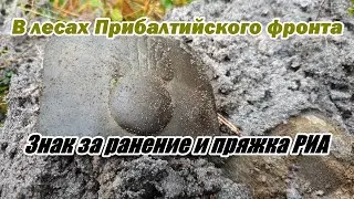 В лесах Прибалтийского фронта. Знак за ранение и пряжка. / A badge of for wound and buckle.