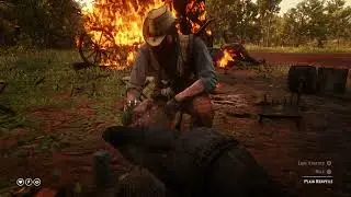 Raider Trapped under Burning Comrades in RDR2