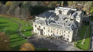 Beamish Hall and Autumn colours, County Durham by drone