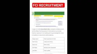 FCI RECRUITMENT 2024 #FCI