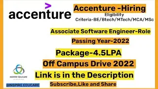 Accenture Off Campus Drive 2022 || 2022 Batch Eligible || Urgent Hiring by Accenture for Software Eg